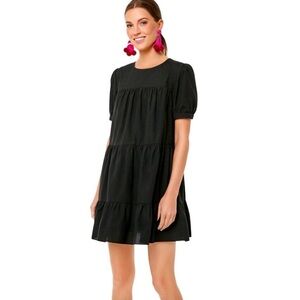 Tuckernuck Pomander Place Quinn Dress Size M Black Tiered Mini Swing Puff Sleeve
